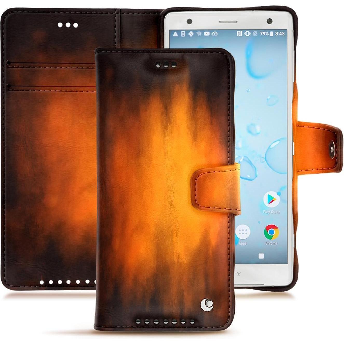 Noreve Lederschutzhülle Wallet (Sony Xperia XZ2), Smartphone Hülle, Violett