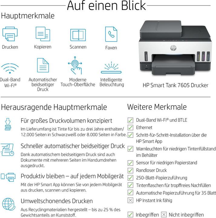 Image du produit HP Smart Tank 7605 All-In-One (Réservoir d'encre, Couleur)