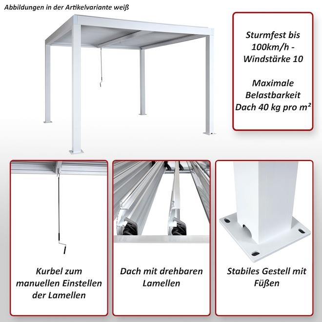 Produktbild Mendler Pergola HWC-L46, 10cm-Aluminium-Gestell, Regenrinne sturmfest, 3x3m, anthrazit (300 cm, 300 cm)