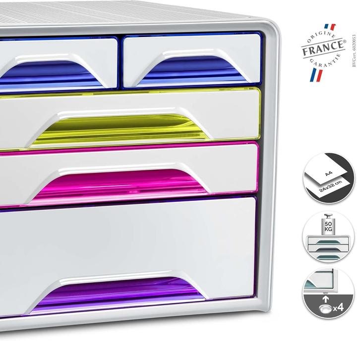 Image du produit Cep Boîte à tiroirs Smoove HAPPY, 5 tiroirs, blanc / multicolore en polystyrène, avec système (A4)