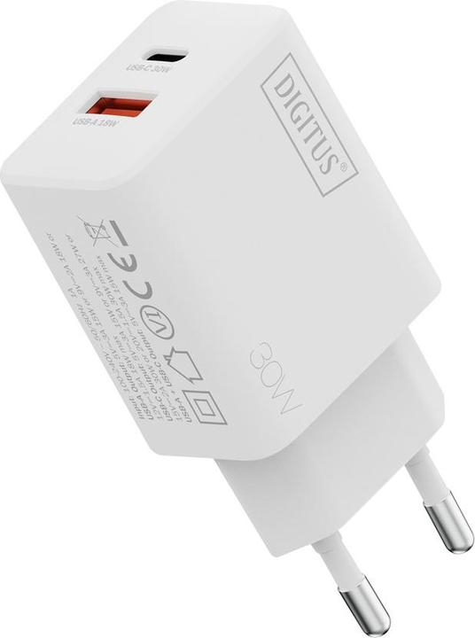 Productafbeelding Digitus USB GaN Charger 30W, 1x USB-C, 1x USB-A (30 W, 2 ports)
