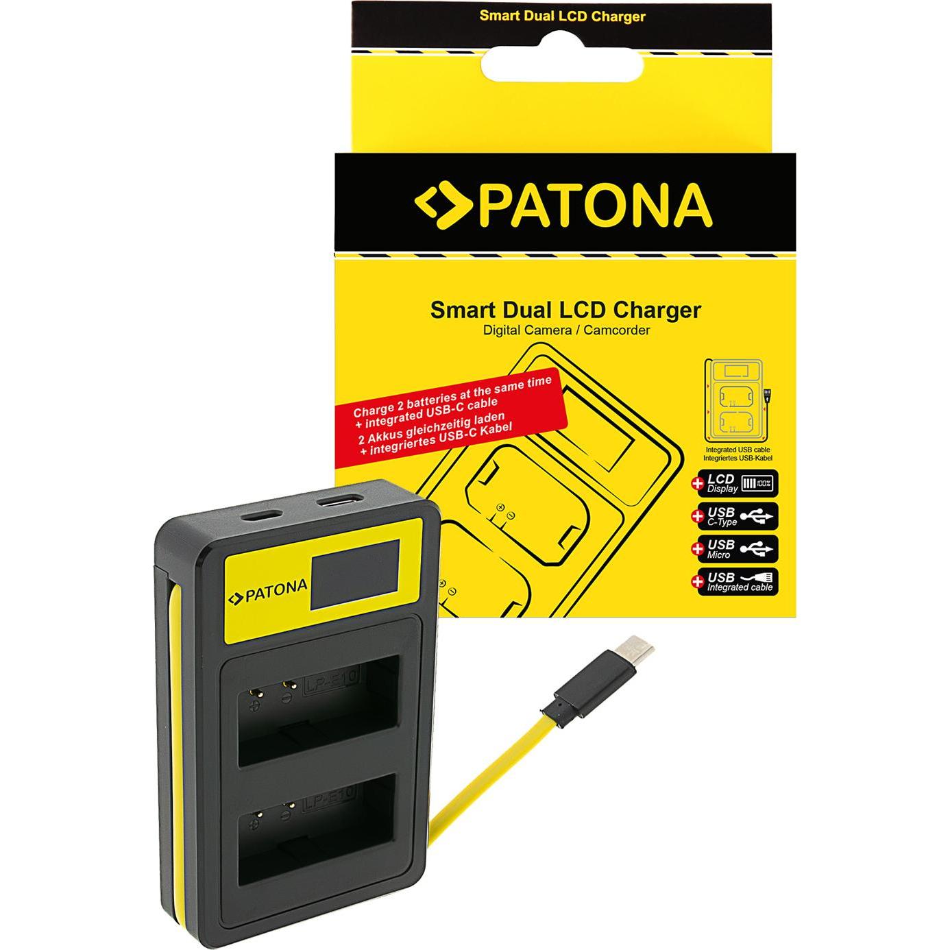 Patona Smart Dual LCD USB Ladegerät f. Canon LP-E10 EOS EOS1100D EOS-1100D Rebel T3 Kiss X50 (Caricabatterie per fotocamere), Alimentatore fotocamera