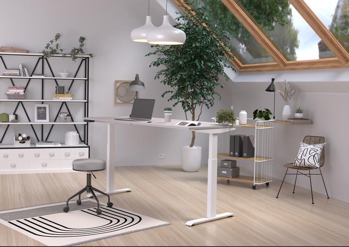 Produktbild Germania JET höhenverstellbarer Schreibtisch kaschmir rechteckig, T-Fuss-Gestell weiss 180,0 x 80,0 cm (180 x 80 cm)