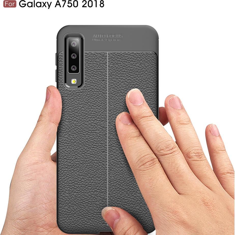 Thumbnail - Screenguard Samsung Galaxy A7 2018 Hülle Leather Design TPU Cover (Samsung Galaxy A7 (2018)), Smartphone Hülle, Schwarz