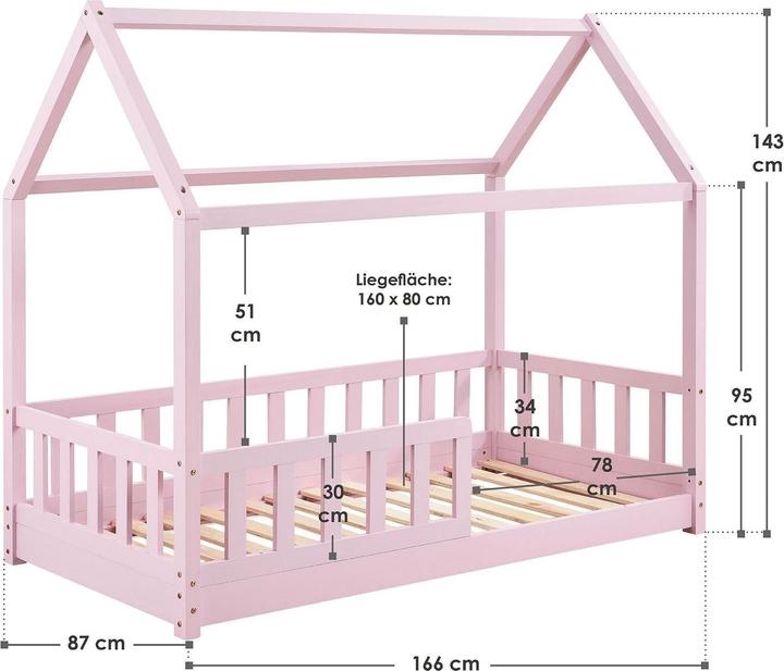 Image du produit Juskys Kinderbett Marli 80x160 cm - Rosa (80 x 160 cm)
