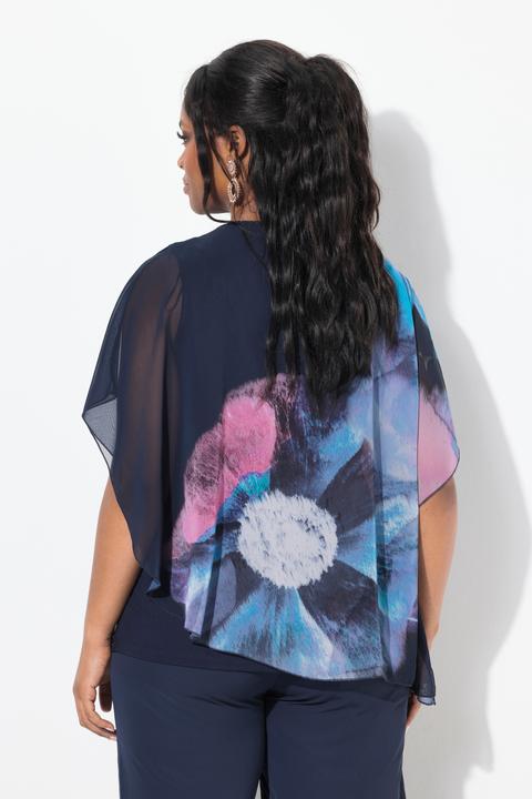 Produktbild Ulla Popken Chiffonbluse, Blüten, Oversized, Rundhals, Halbarm (54)