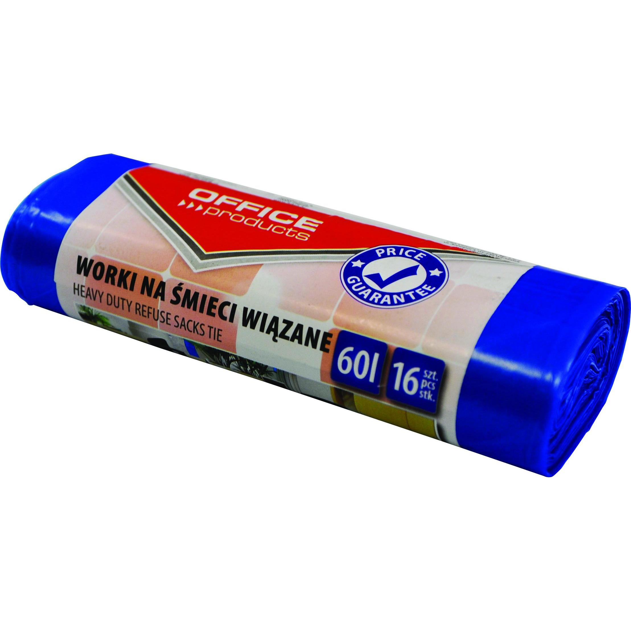 Office Products Müllbeutel, zugebunden,, premium (ldhd), 60 l, 16 stück, blau, Abfallsack, Blau