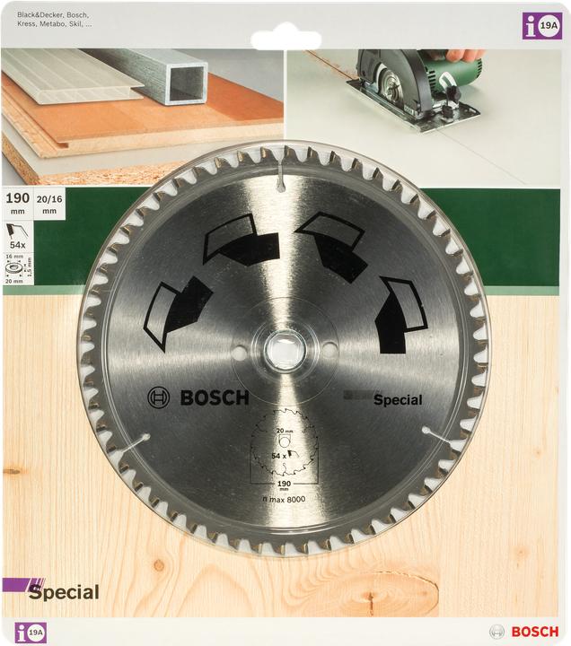 Produktbild Bosch Zubehör Kreissägeblatt SPECIAL D= 190 mm Bohrung= 20 mm Z= 54