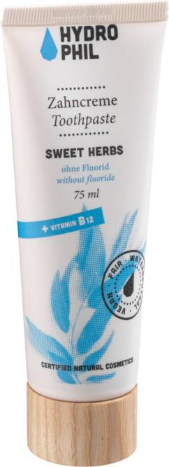 Actual product image Hydrophil Toothpaste Sweet Herbs without fluoride + vitamin B12 (75 ml)