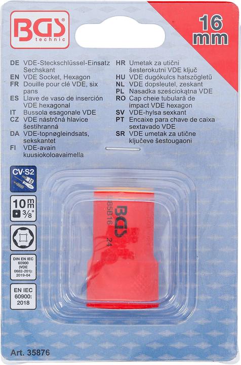 Immagine prodotto BGS VDE-Steckschlüssel-Einsatz Sechskant | Antrieb Innenvierkant 10 mm (3/8") | SW 16 mm (16 mm)