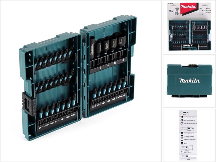 Actual product image Makita Bit set 35 pieces (Cross Phillips PH M1, Cross Phillips PH M2, Cross Phillips PH M3, Cross Pozidriv PZ M1, Cross Pozidriv PZ M2, Cross Pozidriv PZ M3, Hexagon socket TX M15, Hexagon socket TX M25, Hexagon socket TX M20, Hexagon socket TX M30)