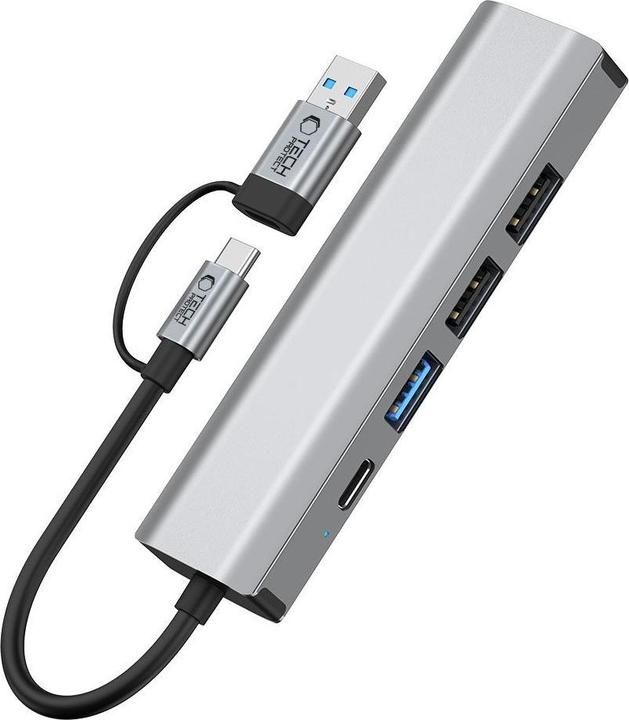 Immagine prodotto Tech-Protect HB03 HUB Adapter 5in1 USB-C + USB2.0 + USB3.0 + RJ45 - gray (USB-A, USB-C, 5 porte)