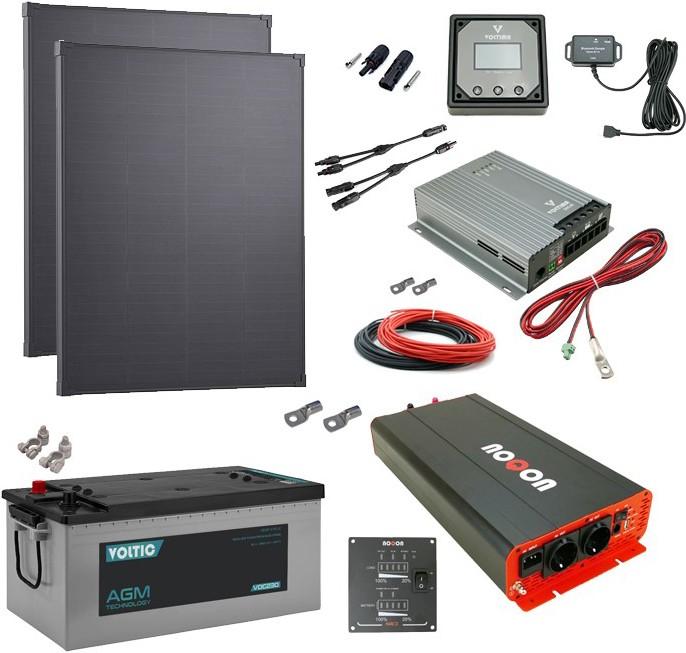 Produktbild Noqon Solaranlage Set 380W mit Batterie 230Ah und 2000W-Wechselrichter inkl. NVS/USV & Ladegerät (380 W)
