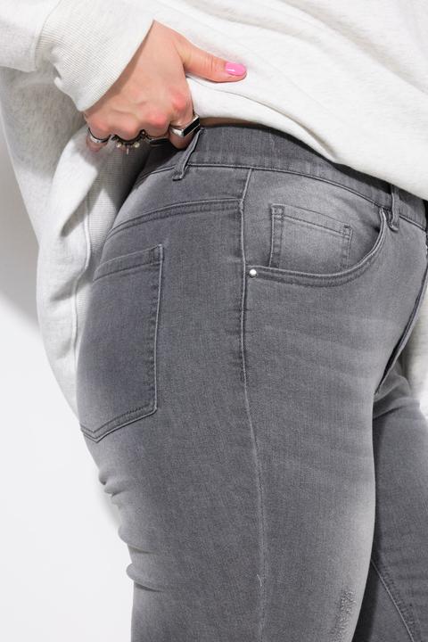 Actual product image Studio Untold Distressed Fringed Hem Elastic Waist Skinny Jeans (44)