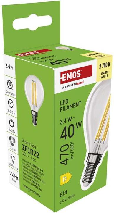 Produktbild Emos LED Lampe Filament Mini Globe / E14 / 3,4 W (40 W) / 470 lm / Warmweiss (E14, 470 lm, 1 x)