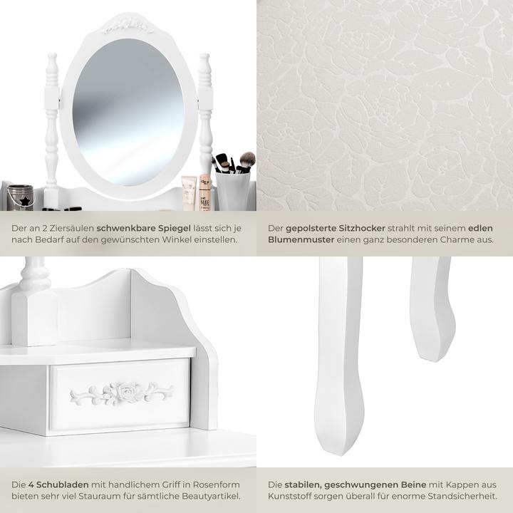 Produktbild tectake Schminktisch (40 x 40 x 143 cm)