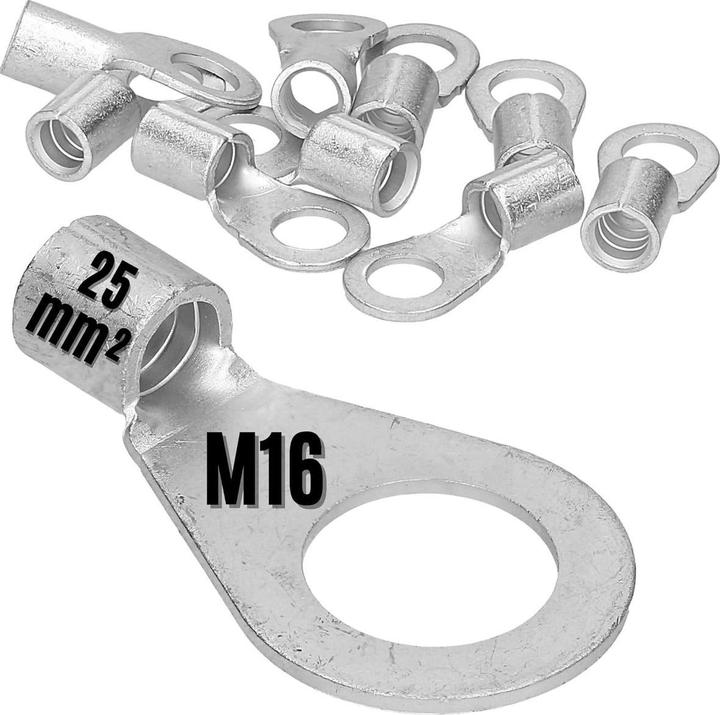Produktbild Kalitec 10 Stück Q25-16 Quetschkabelschuh 25mm² M16 I Unisoliert I Dornpressung I Für mehr-, fein- u