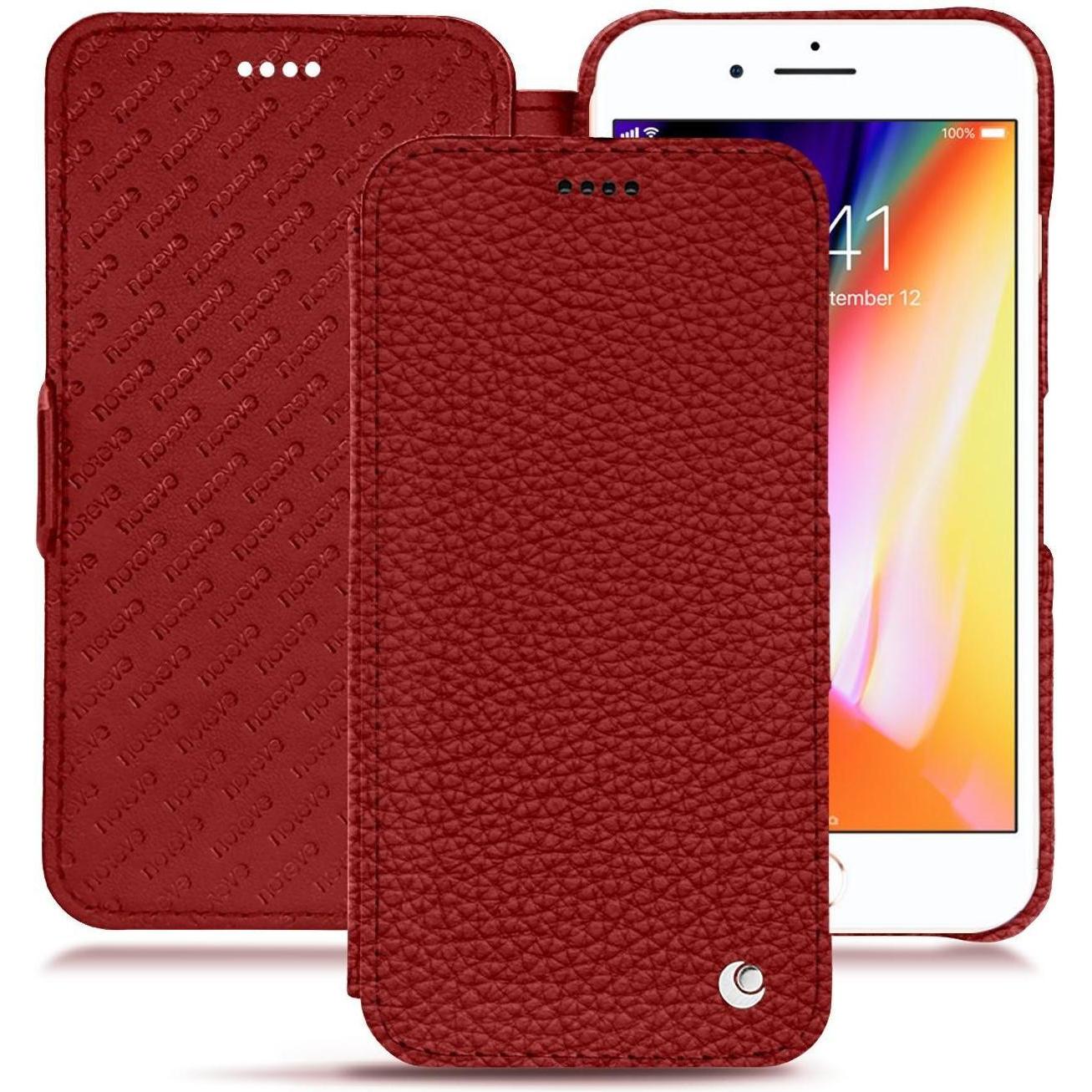 Noreve Lederschutzhülle horizontal (Apple iPhone 8 Plus), Smartphone Hülle, Rot