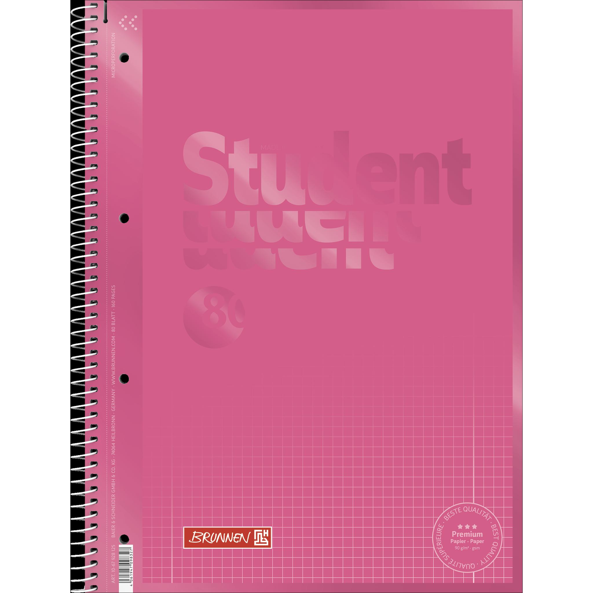 Brunnen, Heft + Block, Collegeblock Premium Student Colour Code A4, Lineatur 28, 80 Blatt, tulip (A4, Kariert)