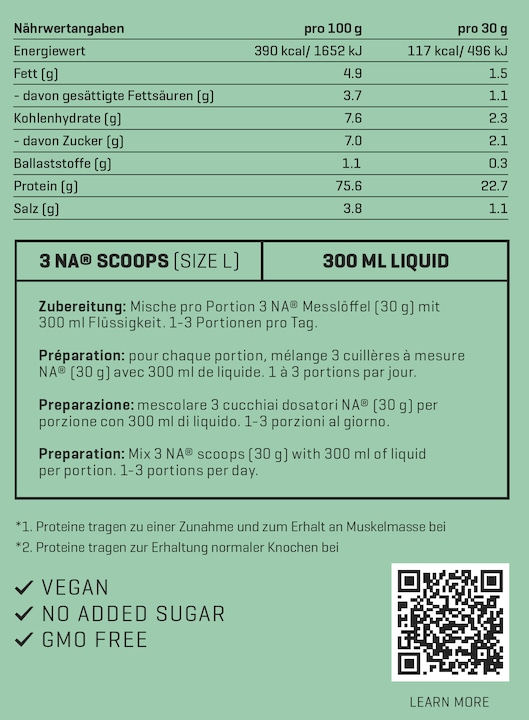 Nährwerte und Zutaten Nutriathletic Plant Protein + EAA (Banane, 1 Stk., 800 g)