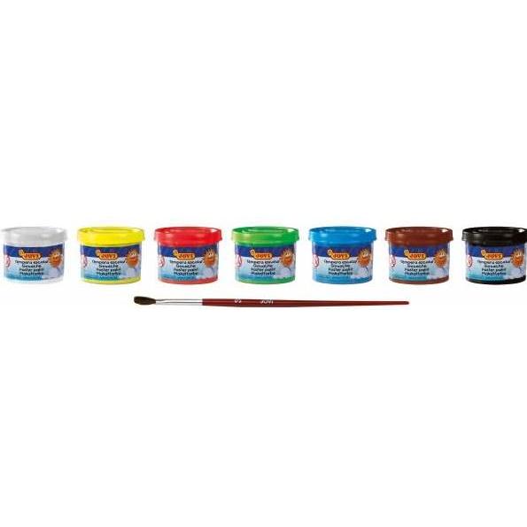 Thumbnail - Jovi, Künstlerfarbe + Bastelfarbe, Plakatfarbe Tempera Schuleset VE=7 Farben a 35ml + Pinsel (Gelb, Braun, Weiss, Schwar...