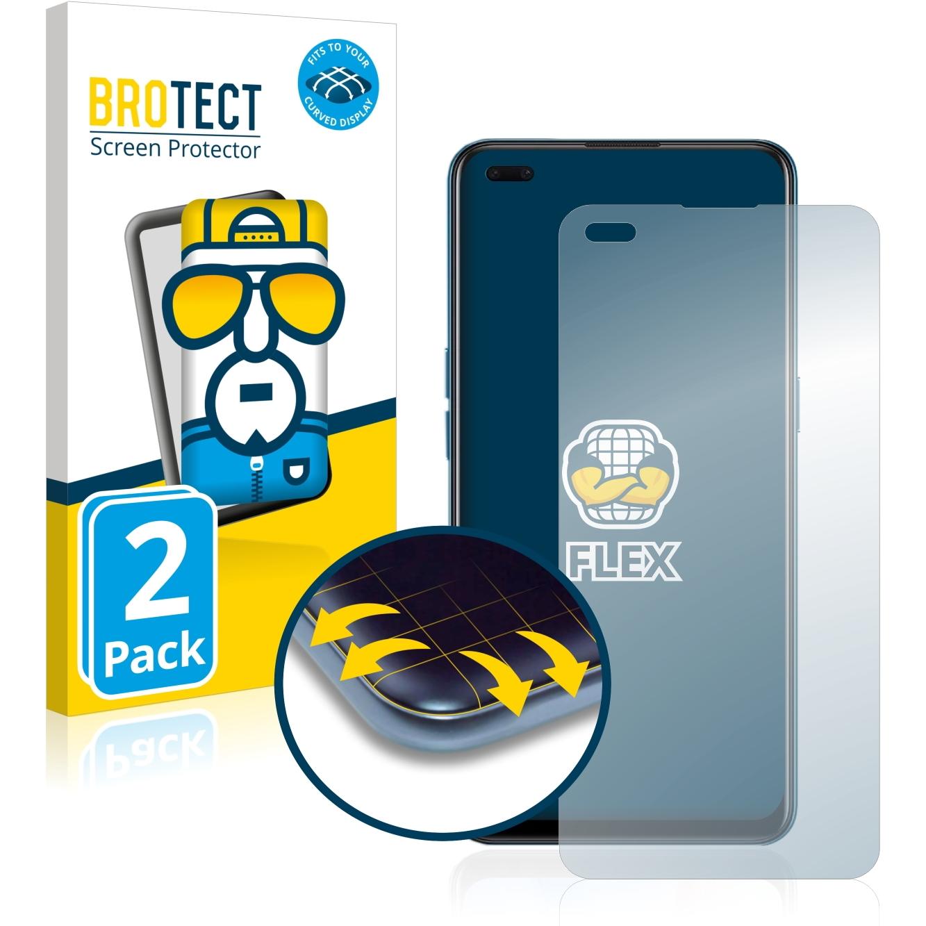 BROTECT Full-Cover Displayschutz (2 Stück, Oppo Reno 4 5G), Smartphone Schutzfolie, Transparent