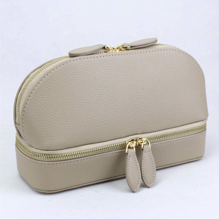 Only-Bags.Store Grosse Kapazität Double Layer Makeup Tasche, Schmuck-Box solide Farbe PU-Leder modische Shell-Typ