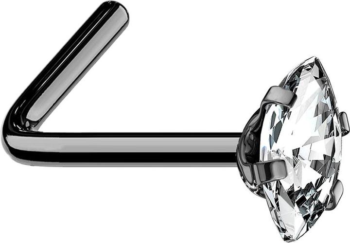 Produktbild Star Piercing Nasenstecker gewinkelt schwarz Oval Kristall silber gefasst (ohne Messing, Chirurgenstahl 316L)