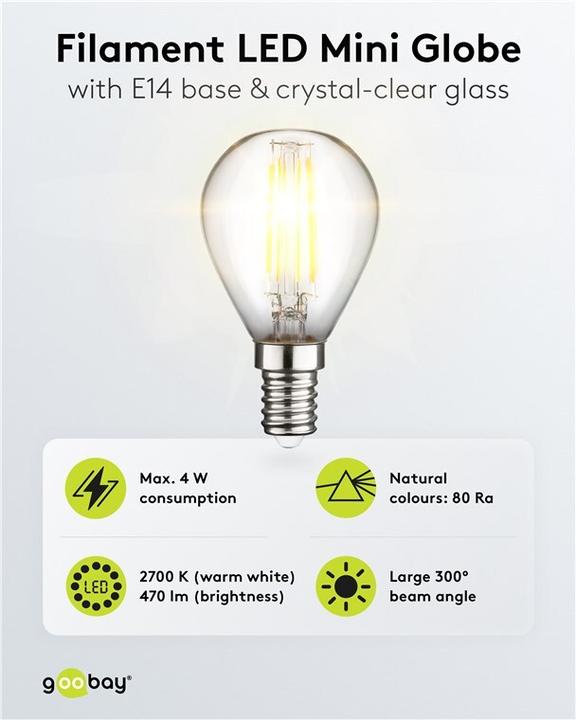 Produktbild Goobay Filament-LED-Mini-Globe, 4 W (E14, 470 lm, 1x)