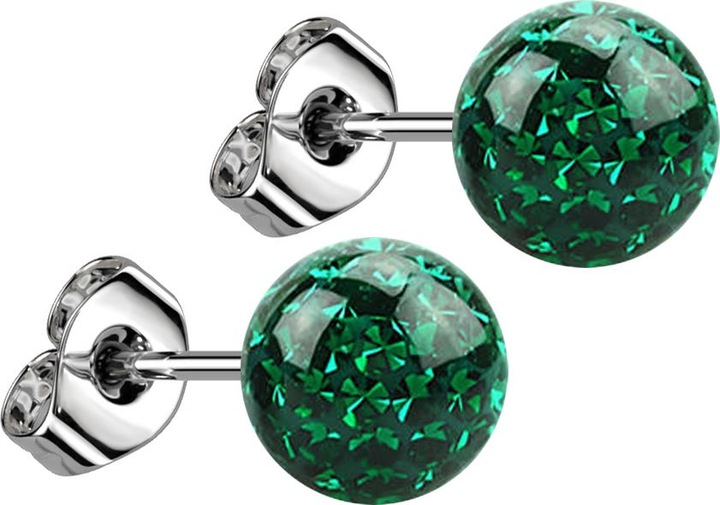 Produktbild Star Piercing Ohrstecker silber mit Kristall Kugel grün Epoxy Schutzschicht (ohne Messing, Chirurgenstahl 316L)