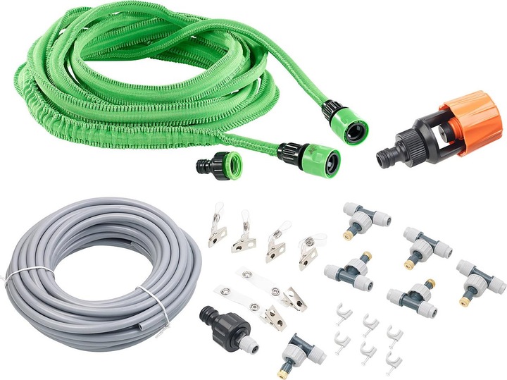 Immagine prodotto Royal Gardineer Set di spruzzatori d'acqua con tubo da giardino espandibile e adattatore per rubinetto (Set per l'irrigazione a goccia)