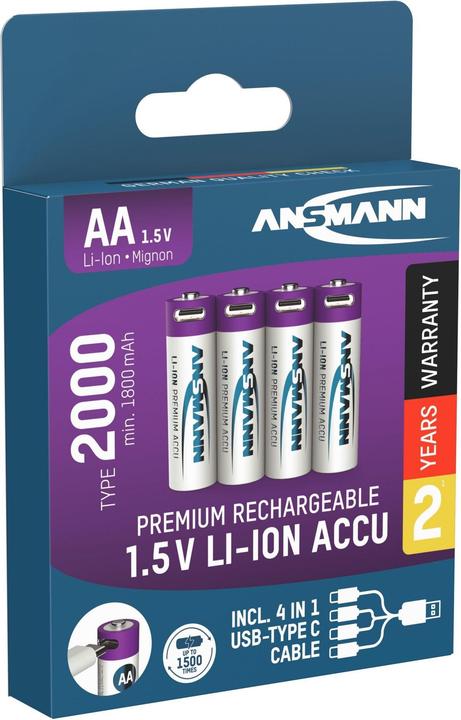 Immagine prodotto Ansmann Batteria Li-Ion Premium (4 pz., AA, 1800 mAh)