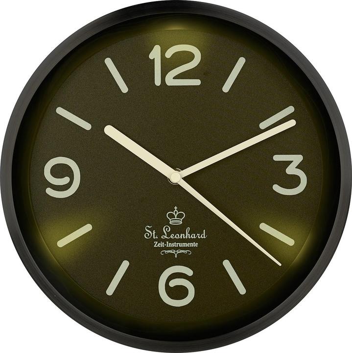 St. Leonhard Horloge murale sans fil en acier inoxydable, éclairage du cadran et capteur de lumière, noir (25.50 cm)