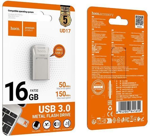 Produktbild Hoco Memory cards pendrive USB A + USB C UD17 16GB USB3.0 (16 GB, USB-A)