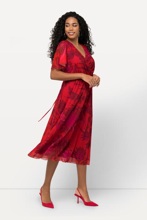 Actual product image Ulla Popken Sheer Floral Layered Wrap Dress (54)