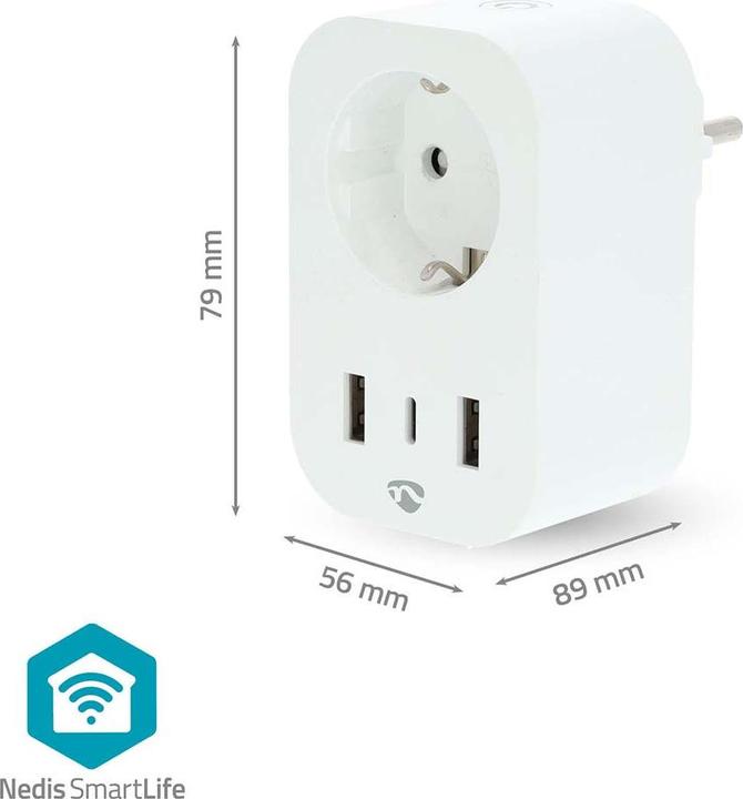 Produktbild Nedis SmartLife Smart Stecker Wi-Fi | Leistungsmesser | 3680 W | Type F (CEE 7/7) / 1x USB-C™ / 2x U