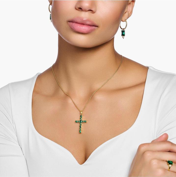 Produktbild Thomas Sabo Anhänger Kreuz grüne Steine gold (925er Silber)