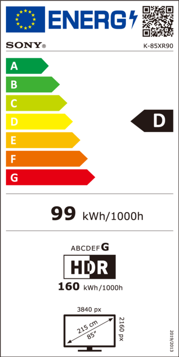 Energy Label Sony K-85XR90 (85", Bravia 9, QLED, Mini-LED, 4K, 2024)