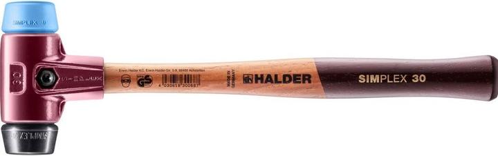 Actual product image Halder Soft faced hammer SIMPLEX length 300 mm head-Ø 30 mm soft/medium hard wood TPE-soft blue/rubber (340 g)