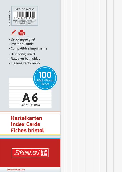 Produktbild Karteikarten (A6, 190 g/m², 100 x)