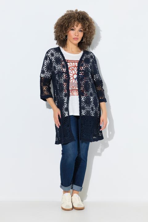 Produktbild Ulla Popken Strickjacke, Blüten, Wellenkanten, V-Ausschnitt, Langarm (54, 56)
