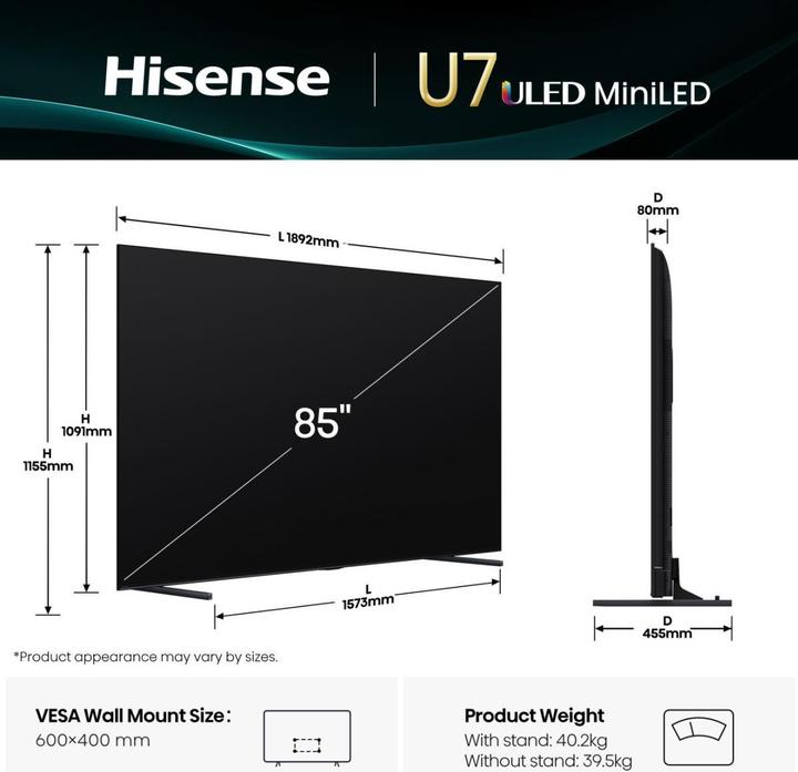 Produktbild Hisense TV 85U7Q (85", U7Q, LED, Mini-LED, 4K, 2025)