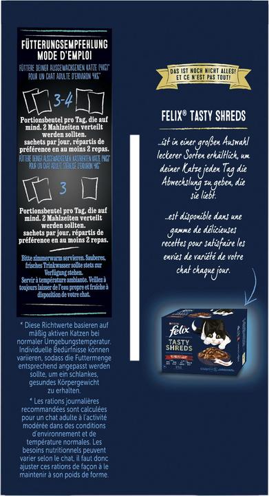 Nährwerte und Zutaten Felix Tasty Shreds (Adult, 10 Stk., 800 g)