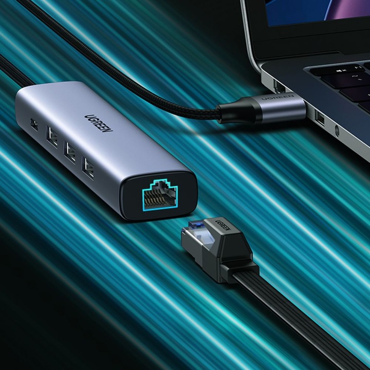 Actual product image Ugreen Gigabit Ethernet Adapter Hub mit USB PD (USB-C, 4 Ports)