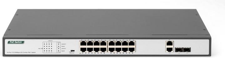 Produktbild Digitus 16-Port Fast Ethernet PoE Switch, 19 Zoll, Unmanaged, 2 Uplinks (16 Ports)
