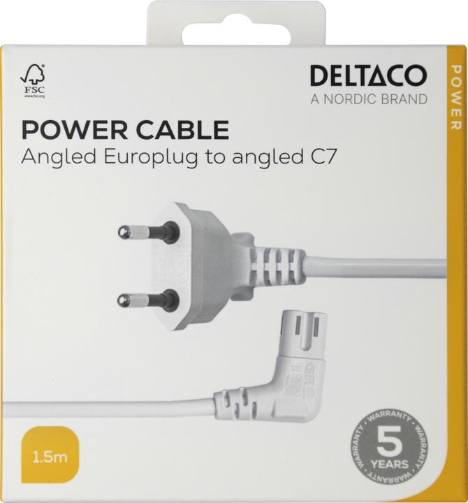 Produktbild Deltaco Power cable CEE 7/16 - C7, angled, 1.5m - White (1.50 m)