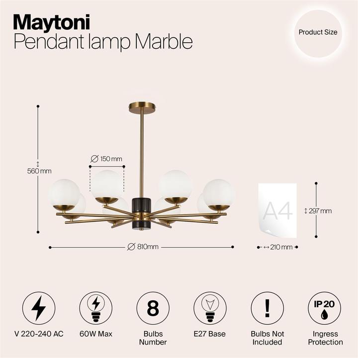 Produktbild Maytoni Marble Pendelleuchte, Hängeleuchte 8x E27 Messing (E27)