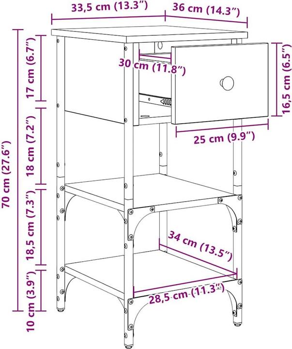 Actual product image VidaXL Bedside table (34 x 70 cm)