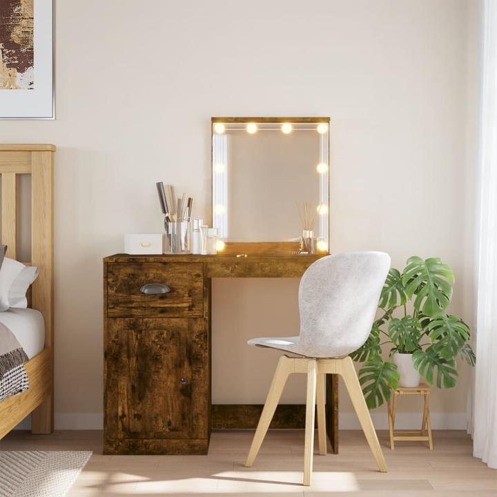 Image du produit VidaXL Coiffeuse avec lampes LED Chêne fumé 90x42x132,5 (90 x 42 x 132.5 cm)