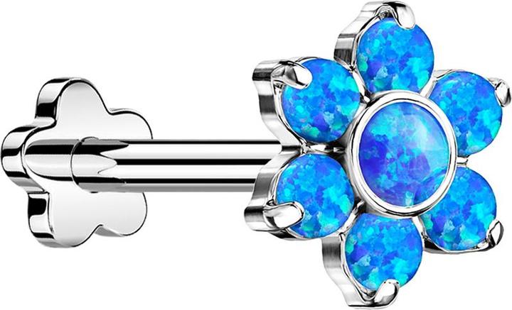 Image du produit Star Piercing Micro Threadless Labret Fleur argenté Fleur opale bleu (Titane G23, sans laiton)